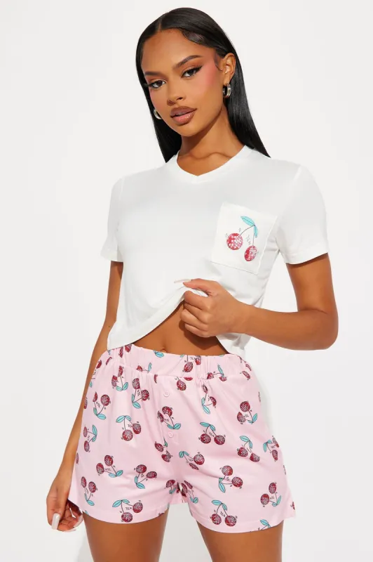 Cherry On Top PJ Boxer Short - White/Pink sold by Fashion Nova