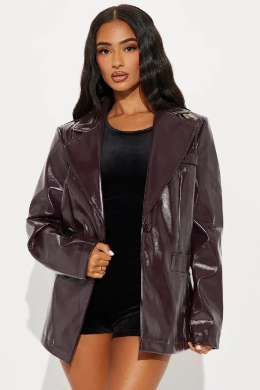 More To The Story Faux Leather Blazer - Wine made by Fashion Nova