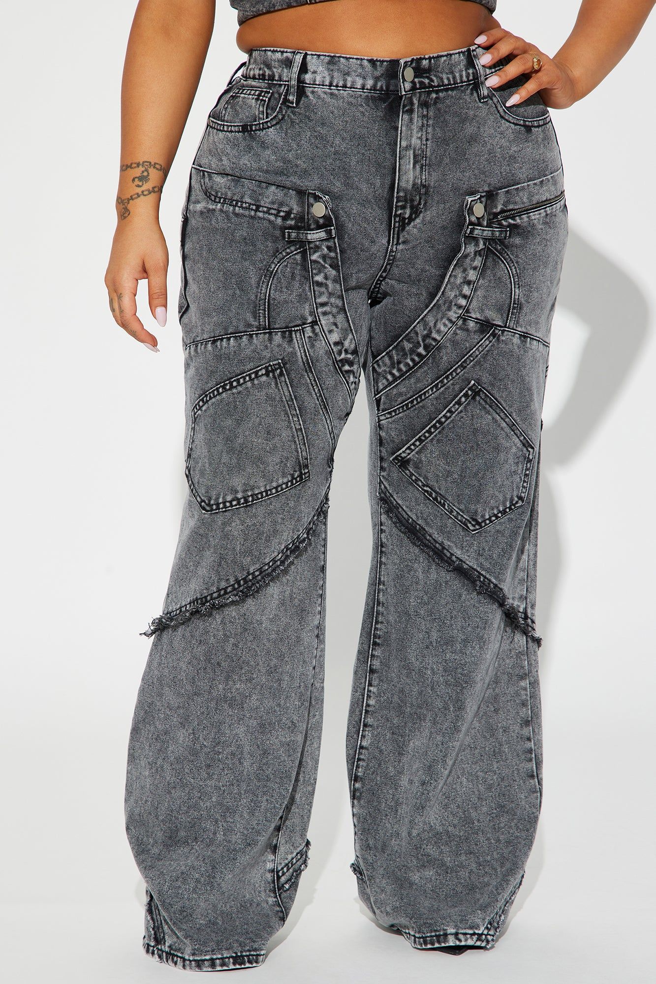 Taking A Chance Easy Waist Wide Leg Jeans - Acid Wash Black sold by Fashion Nova product image thumbnail 4