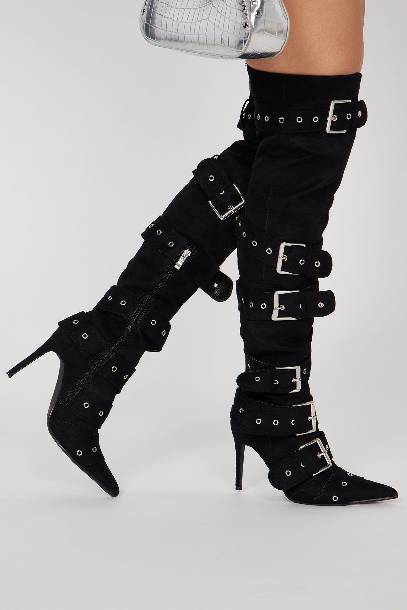 Command Attention Over The Knee Heeled Boots - Black sold by Fashion Nova