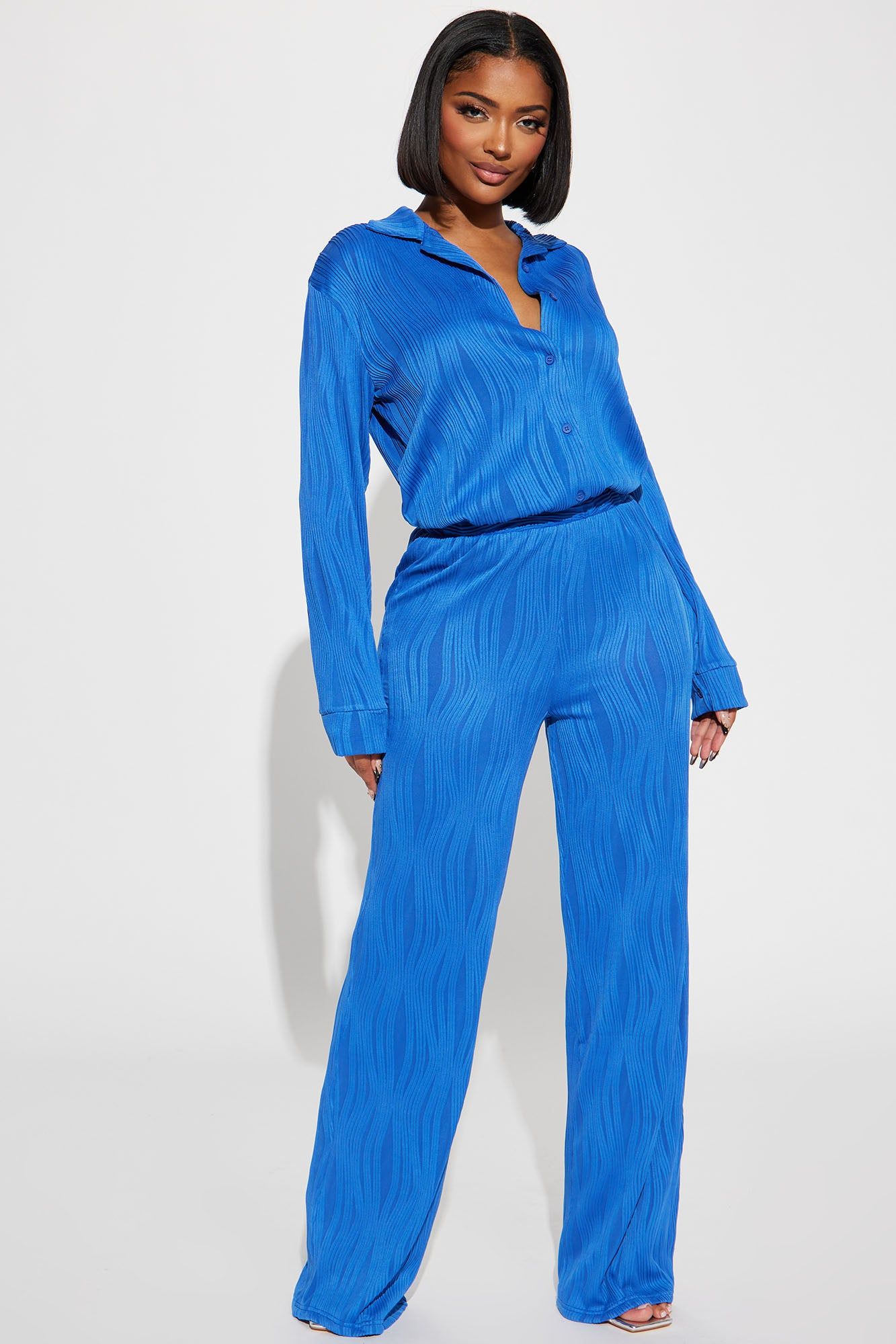 Anisa Textured Pant Set - Blue sold by Fashion Nova