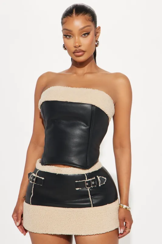 Cozier Days Faux Leather Corset Top - Black sold by Fashion Nova