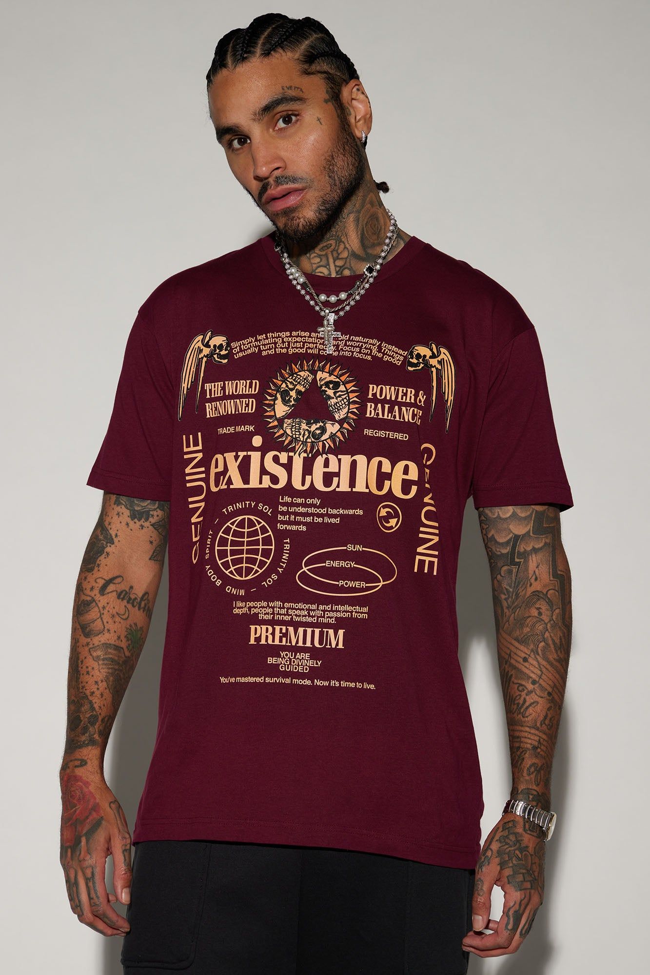 Existence Short Sleeve Tee - Burgundy sold by Fashion Nova