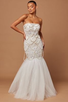 Lana Embellished Pearl Gown - White sold by Fashion Nova