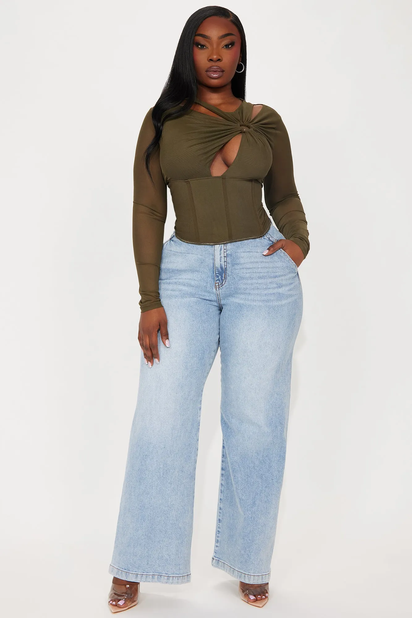 Yours Truly Mesh Corset Top - Olive sold by Fashion Nova product image thumbnail 5