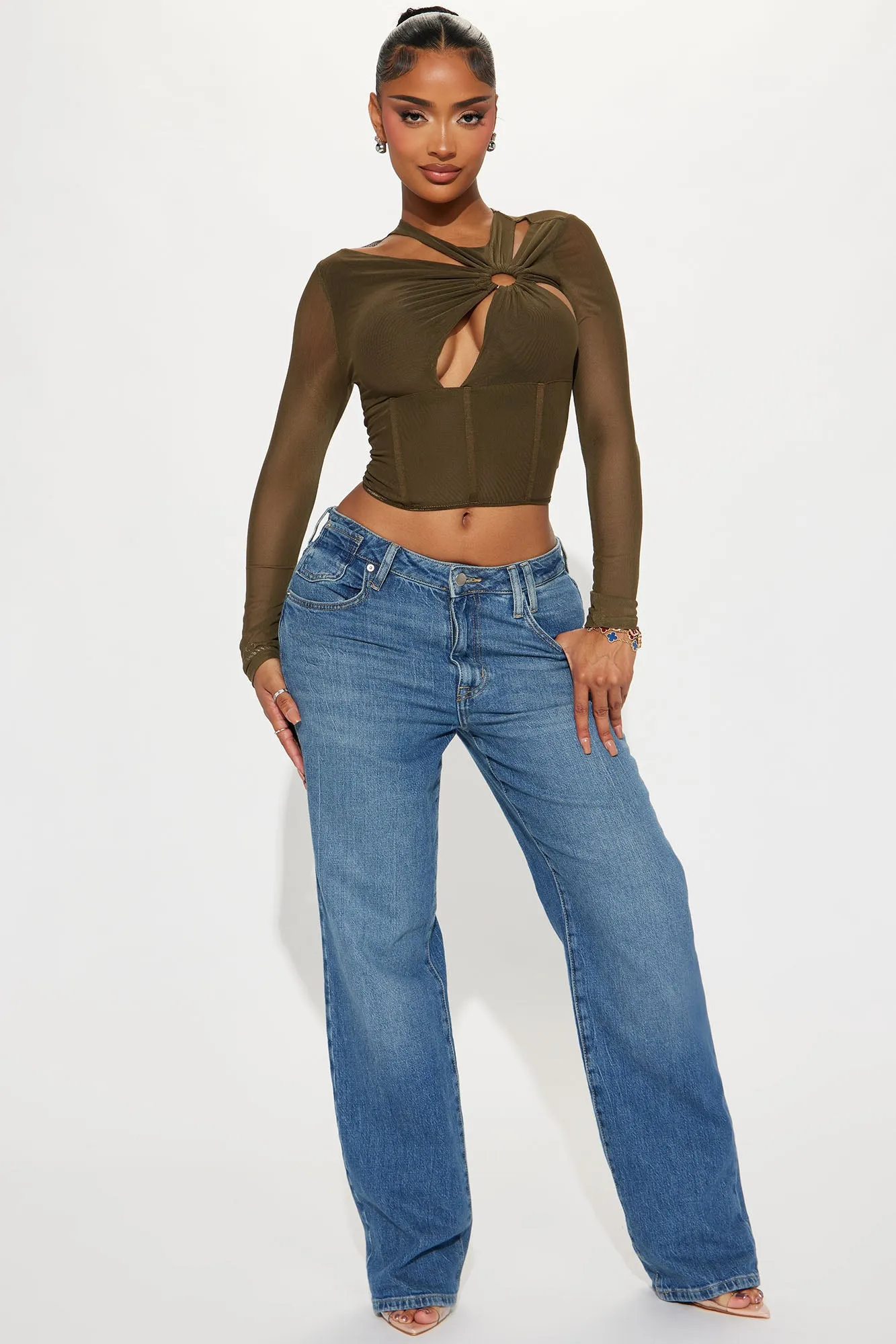 Yours Truly Mesh Corset Top - Olive sold by Fashion Nova product image thumbnail 2