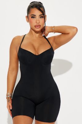 Keep It Together Smoothing Shapewear Bodysuit Romper - Black sold by Fashion Nova