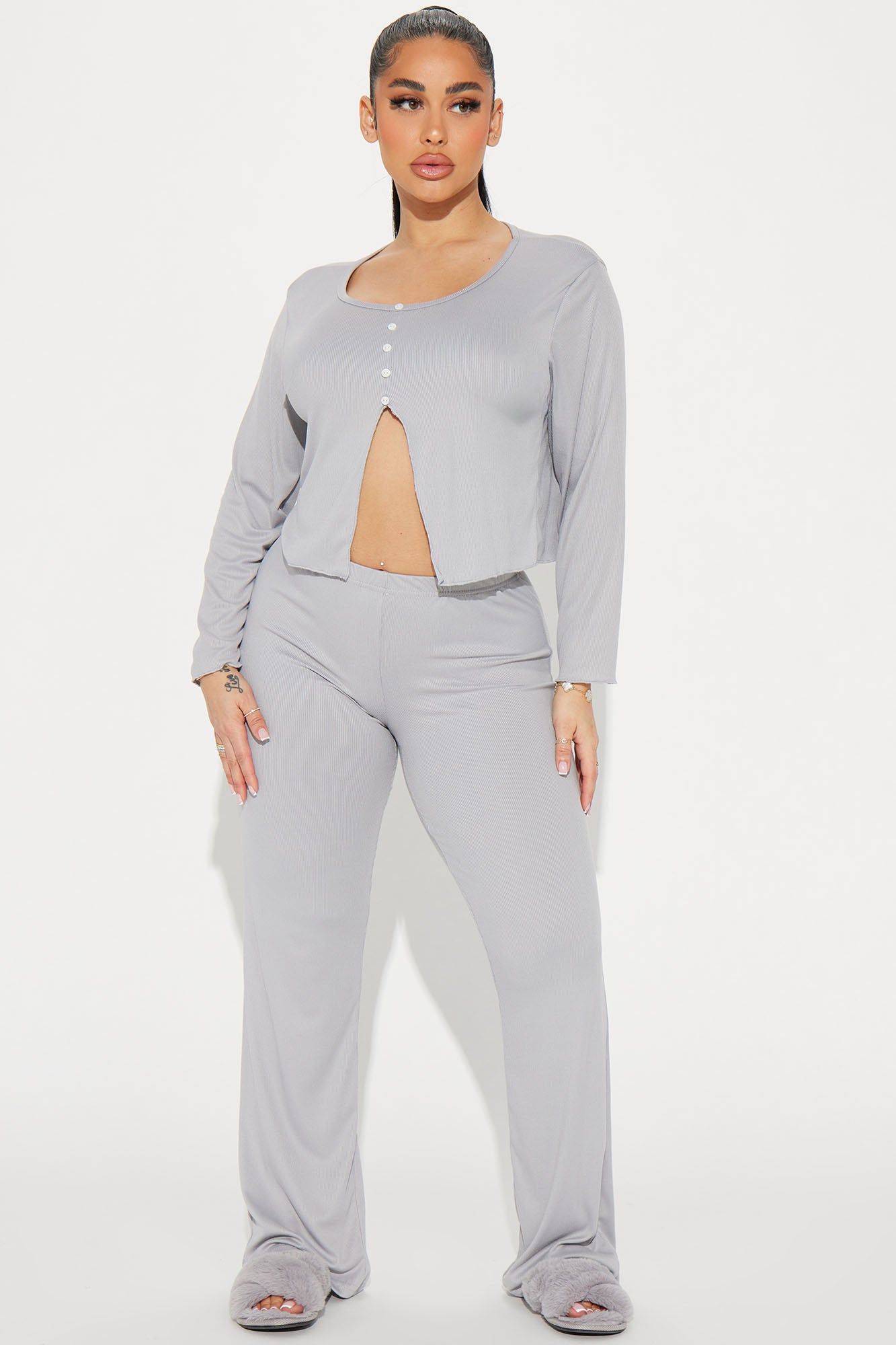 Sleepover Vibes PJ Pant Set - Grey sold by Fashion Nova