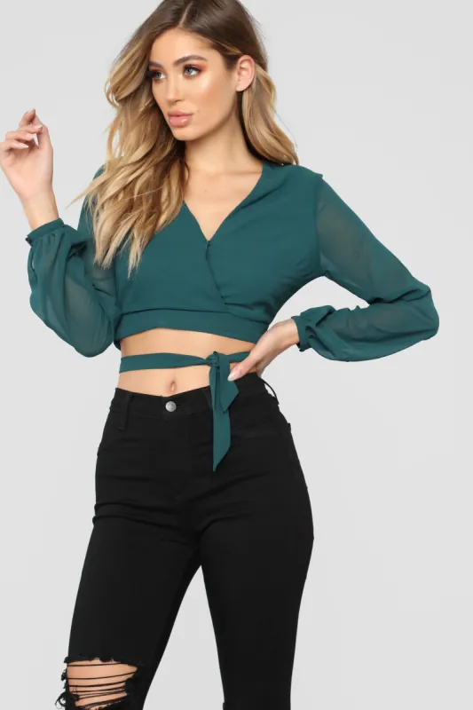 Pretty Lies Surplice Top - Hunter sold by Fashion Nova