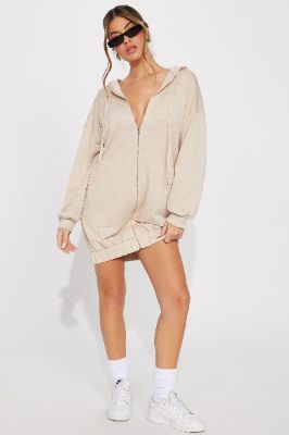 Cozy and Street Mini Dress - Oatmeal sold by Fashion Nova