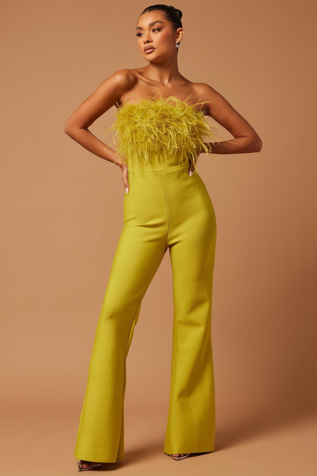 Fay Feather Bandage Jumpsuit - Chartreuse sold by Fashion Nova