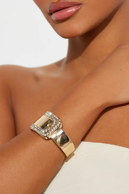 Buckle You Down Cuff Bracelet - Gold sold by Fashion Nova