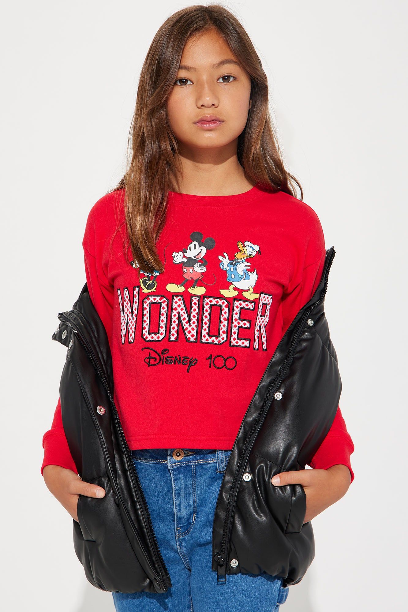 Mini Disney 100 Sweatshirt - Red sold by Fashion Nova