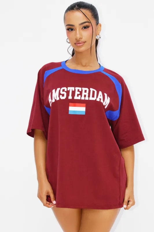 Amsterdam Love Oversized Tee - Burgundy sold by Fashion Nova