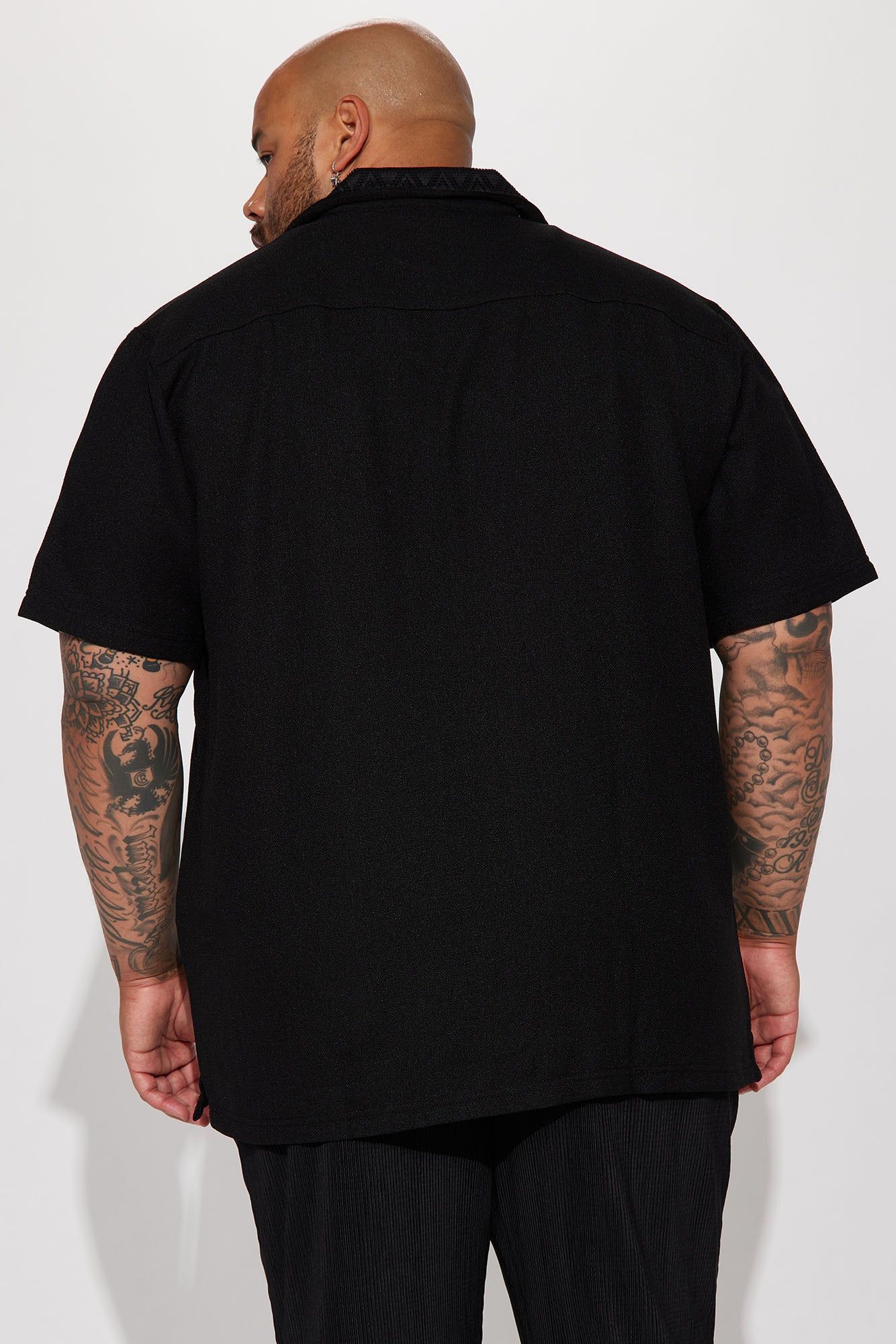 Vertical Crochet Pattern Short Sleeve Button Up Shirt - Black sold by Fashion Nova product image thumbnail 6