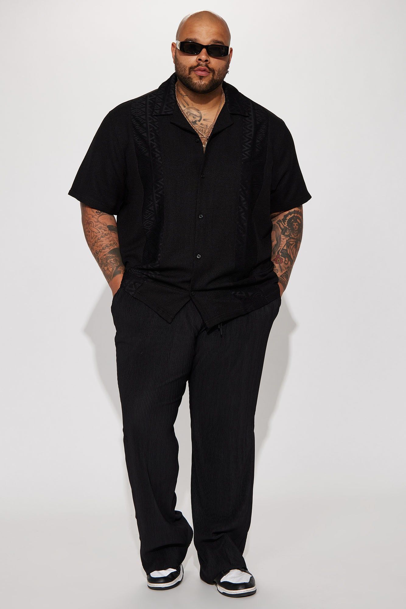 Vertical Crochet Pattern Short Sleeve Button Up Shirt - Black sold by Fashion Nova product image thumbnail 5