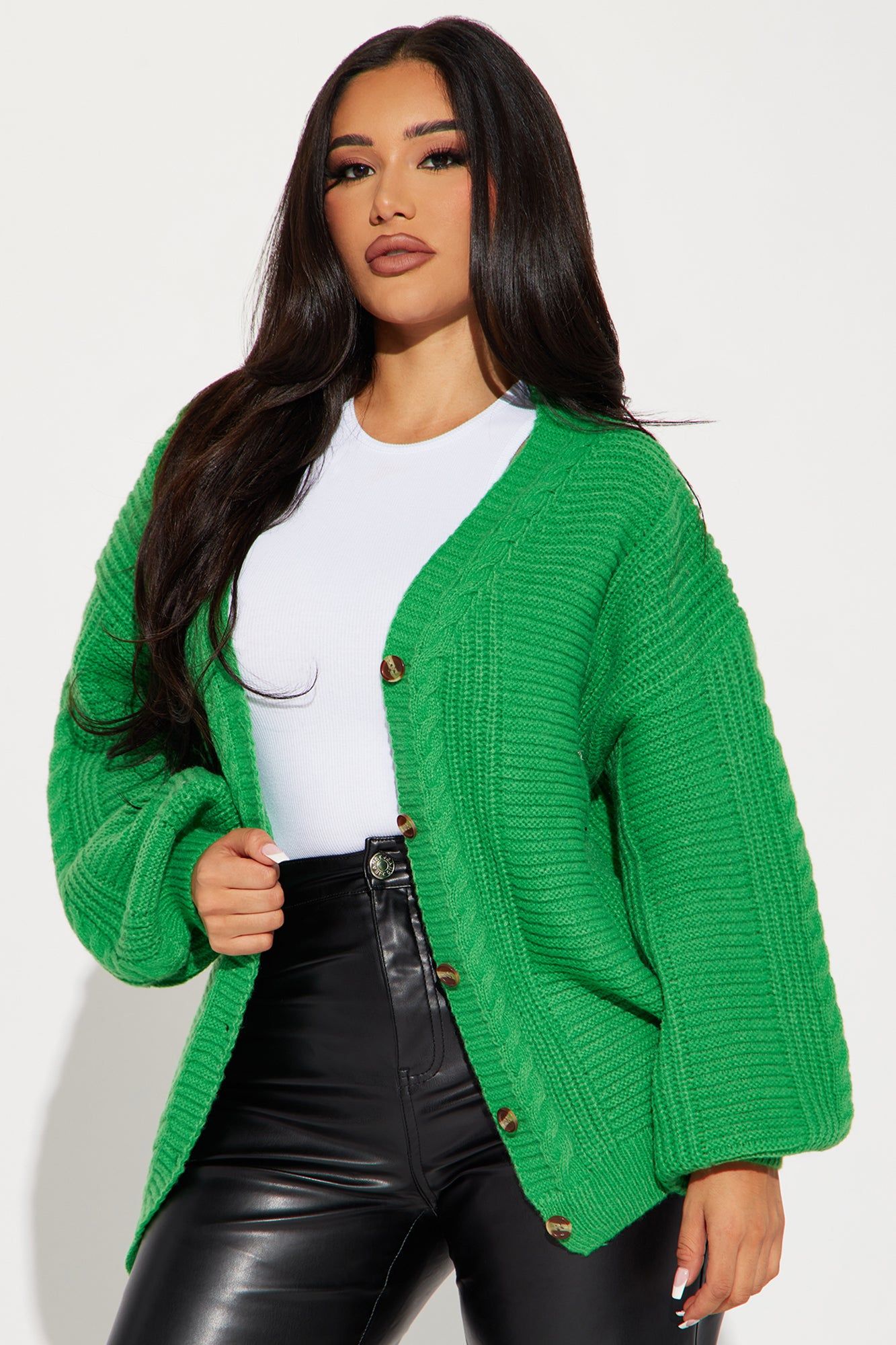 Couch Convo Cardigan - Green sold by Fashion Nova