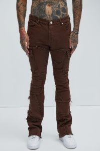 Trapping Frayed Stacked Skinny Flare Pants - Chocolate sold by Fashion Nova