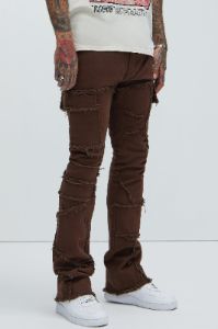 Trapping Frayed Stacked Skinny Flare Pants - Chocolate sold by Fashion Nova