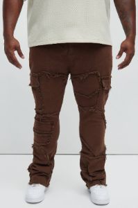Trapping Frayed Stacked Skinny Flare Pants - Chocolate sold by Fashion Nova