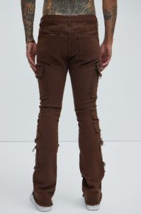 Trapping Frayed Stacked Skinny Flare Pants - Chocolate sold by Fashion Nova