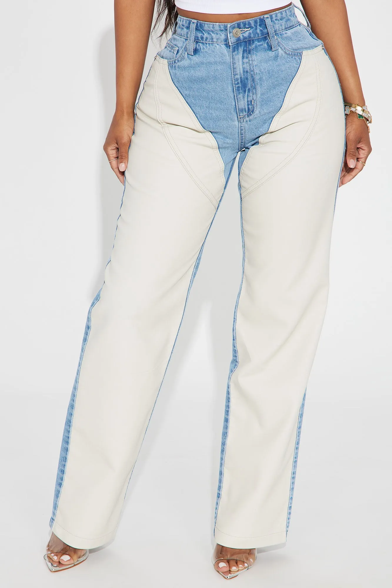 Don't Mind PU Straight Leg Jeans - Light Wash sold by Fashion Nova product image thumbnail 2