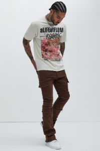 Trapping Frayed Stacked Skinny Flare Pants - Chocolate sold by Fashion Nova