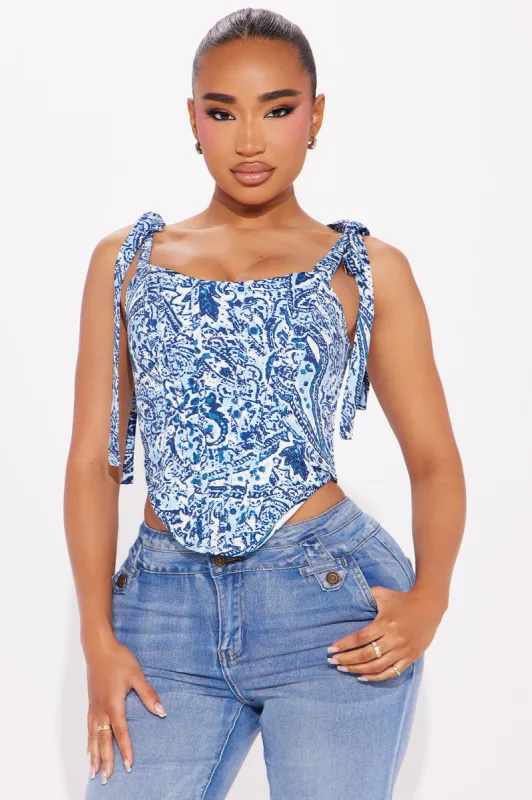 Inner Peace Paisley Corset Top - Blue/combo sold by Fashion Nova