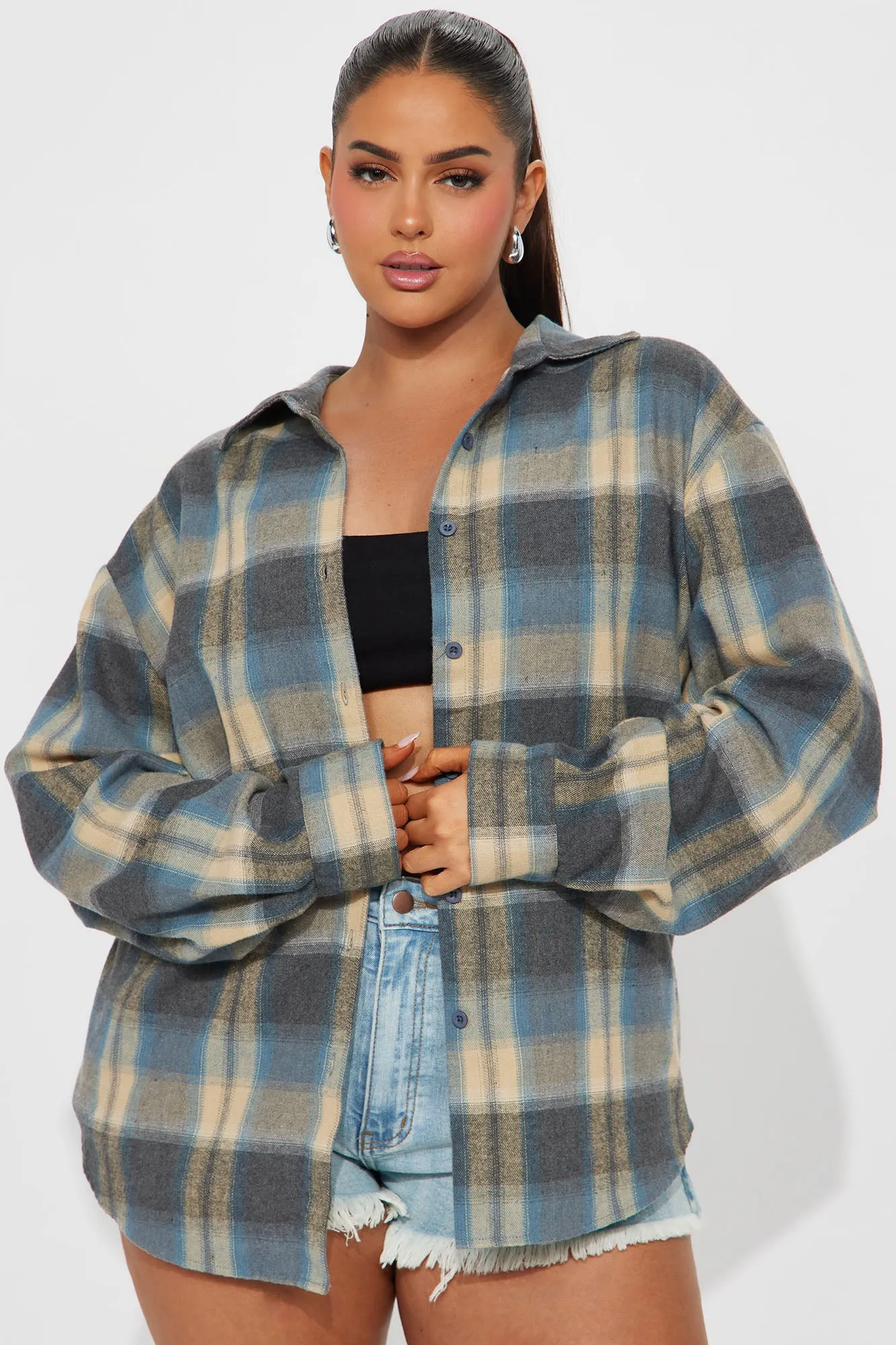 Party In The Back Plaid Shirt - Taupe/combo sold by Fashion Nova product image thumbnail 5