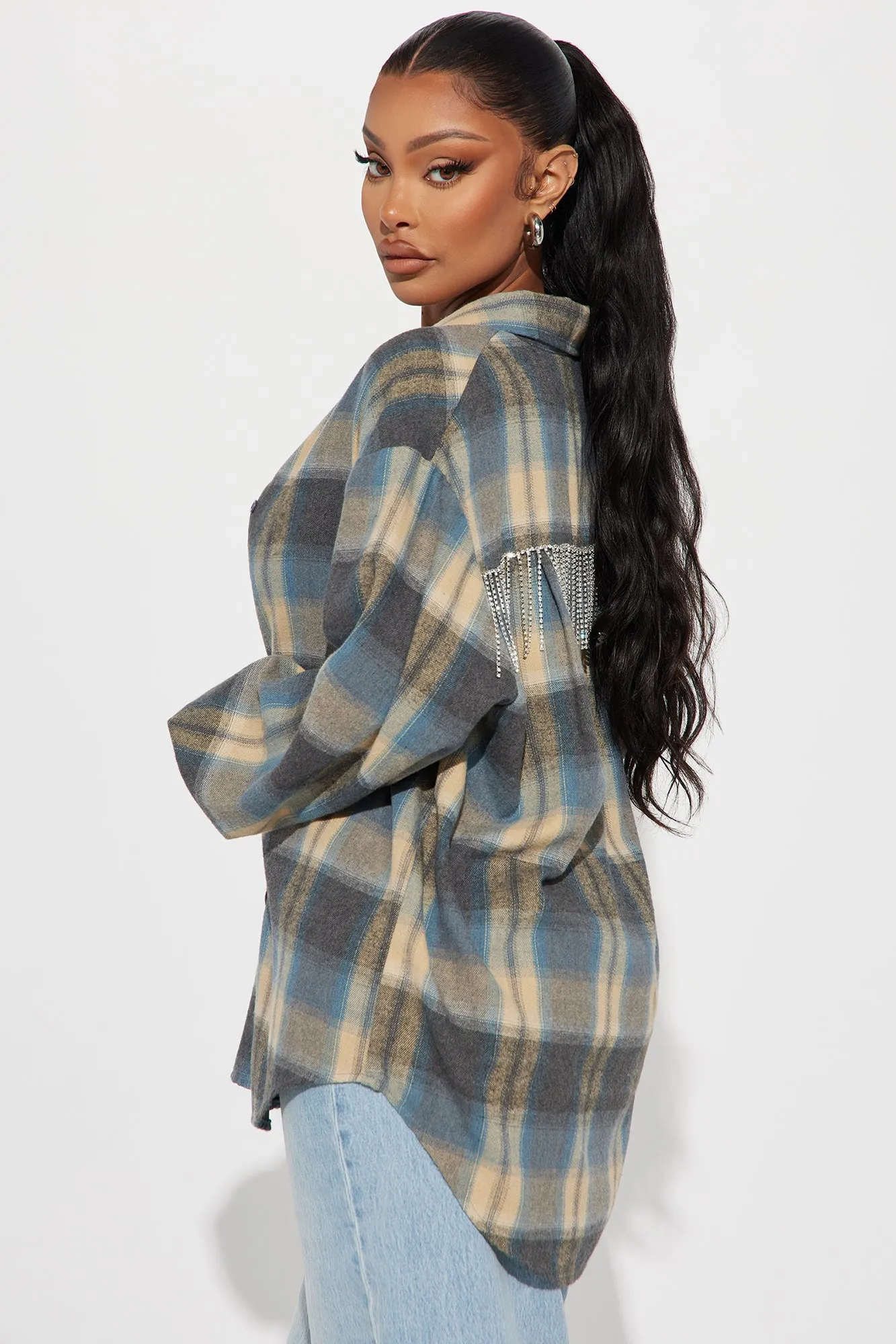 Party In The Back Plaid Shirt - Taupe/combo sold by Fashion Nova product image thumbnail 4