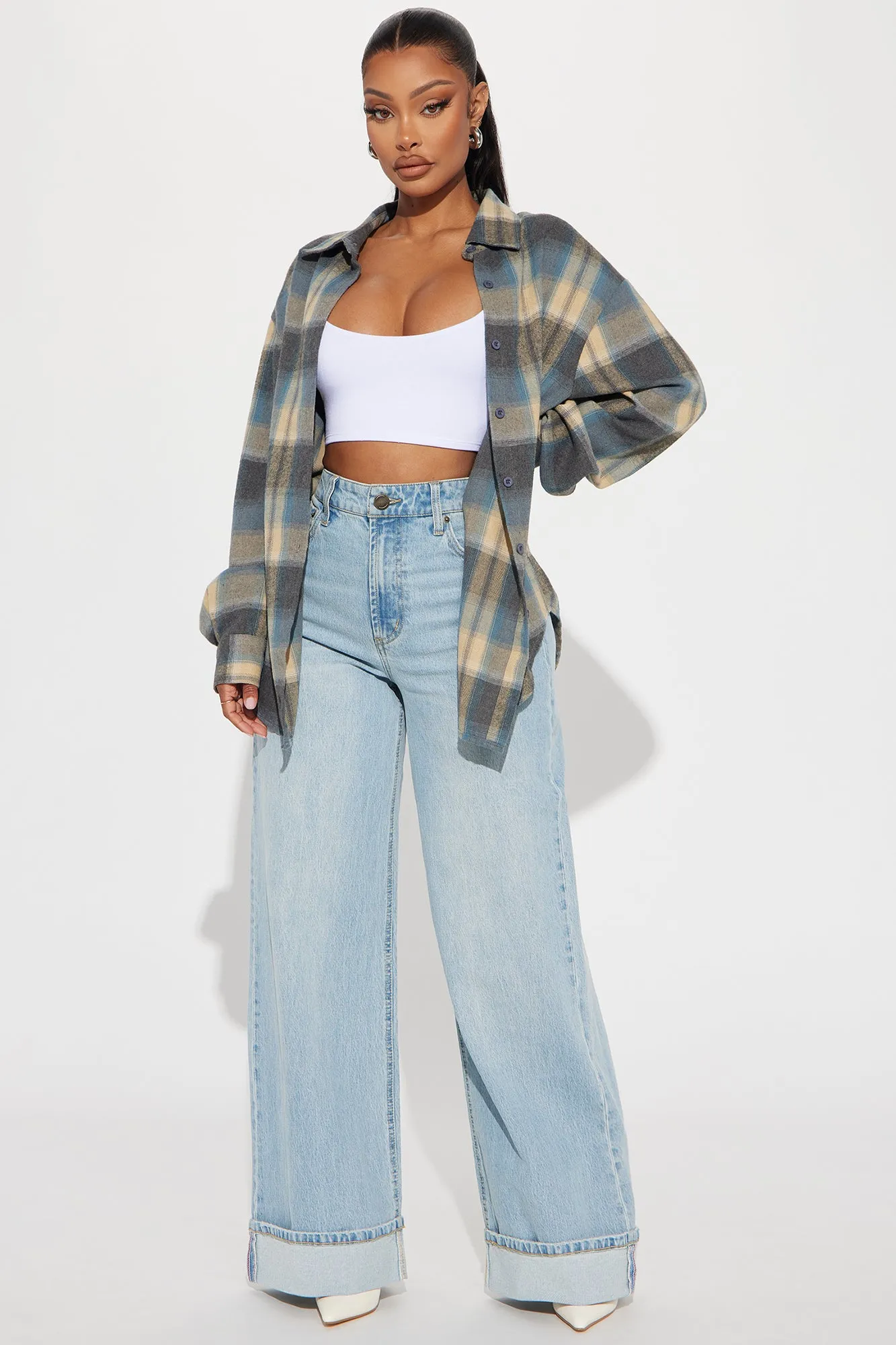 Party In The Back Plaid Shirt - Taupe/combo sold by Fashion Nova product image thumbnail 2