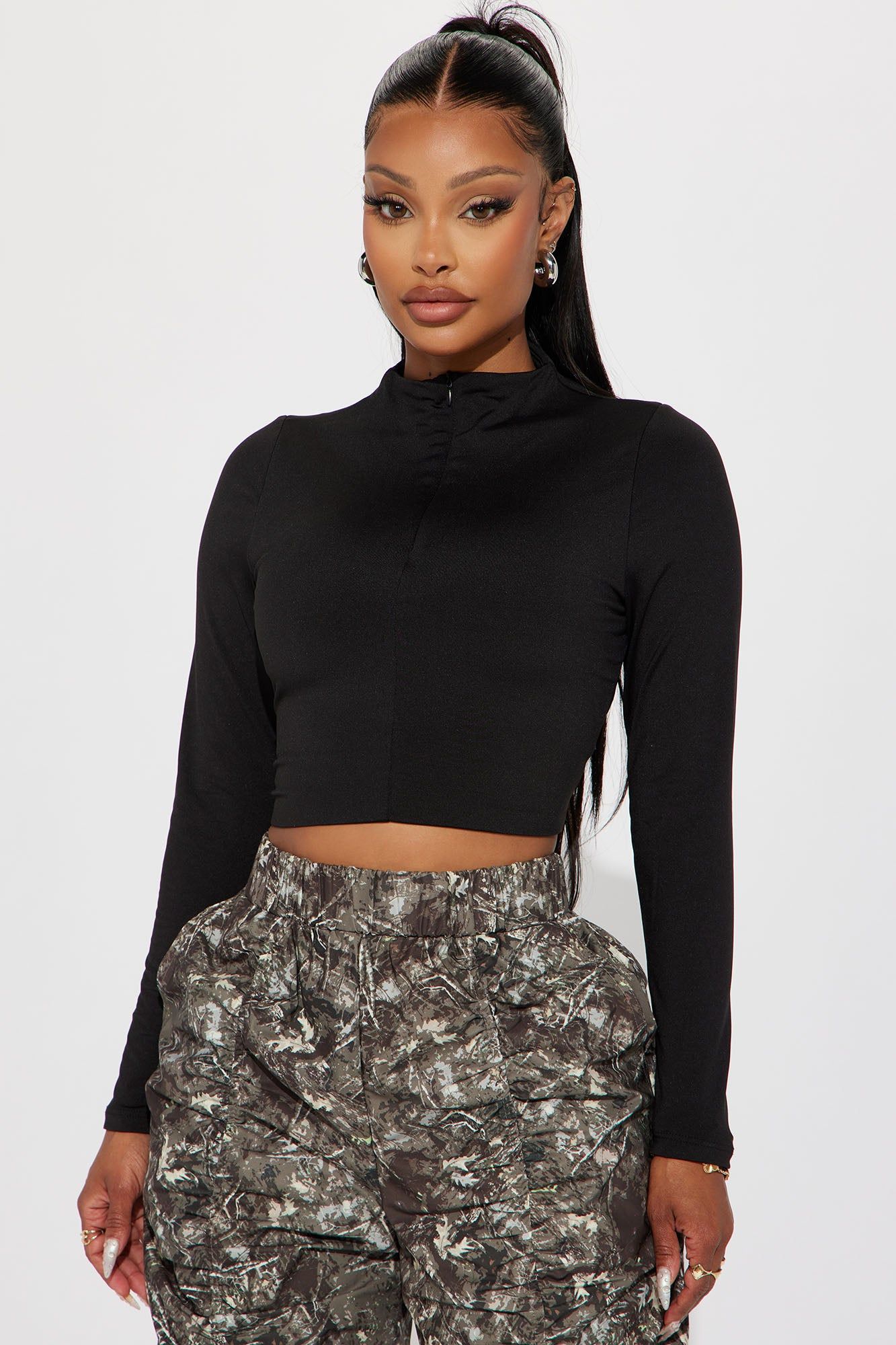 Weekend Vibes Zip Up Top - Black sold by Fashion Nova