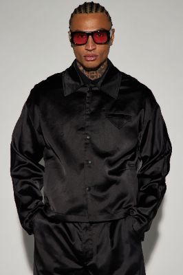 Florence Satin Cropped Jacket - Black sold by Fashion Nova