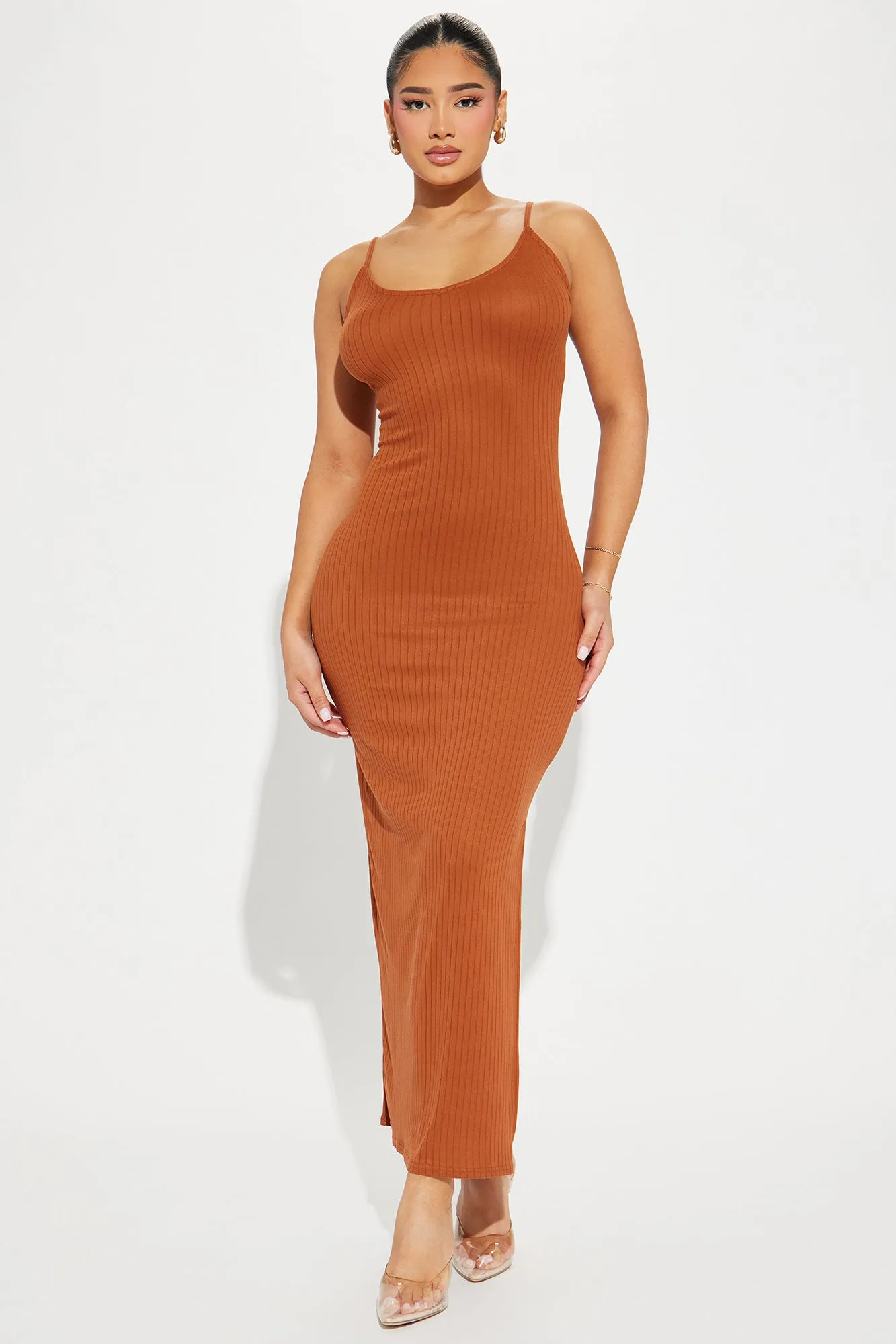 Nina Ribbed Maxi Dress - Mocha sold by Fashion Nova