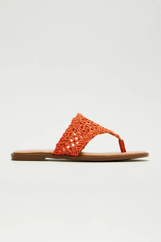 True Feeling Crochet Flip Flops - Orange sold by Fashion Nova