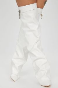 Nadine Overlay Wedge Boots - White sold by Fashion Nova