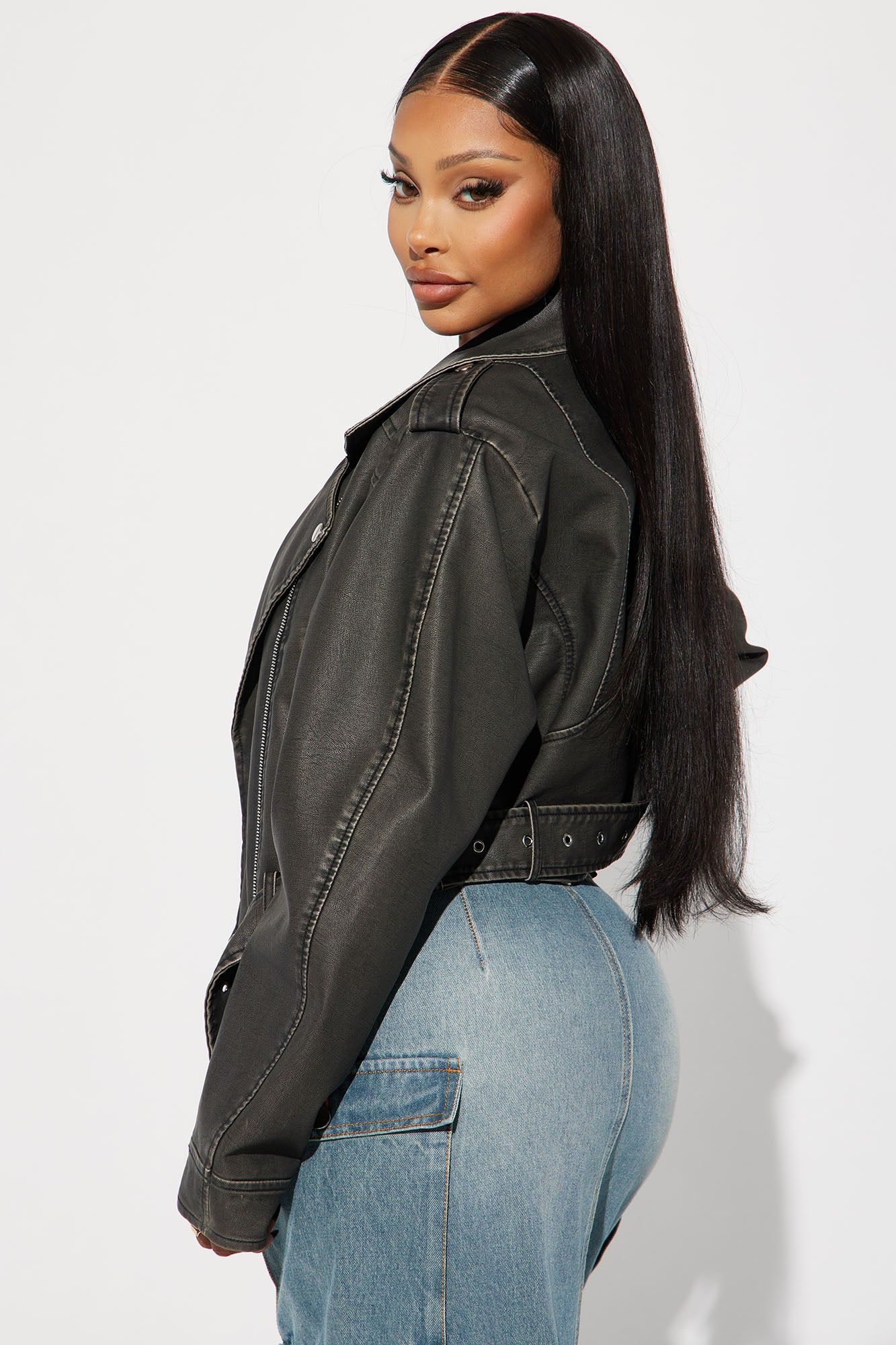 Roxi Washed Faux Leather Moto - Black sold by Fashion Nova product image thumbnail 4