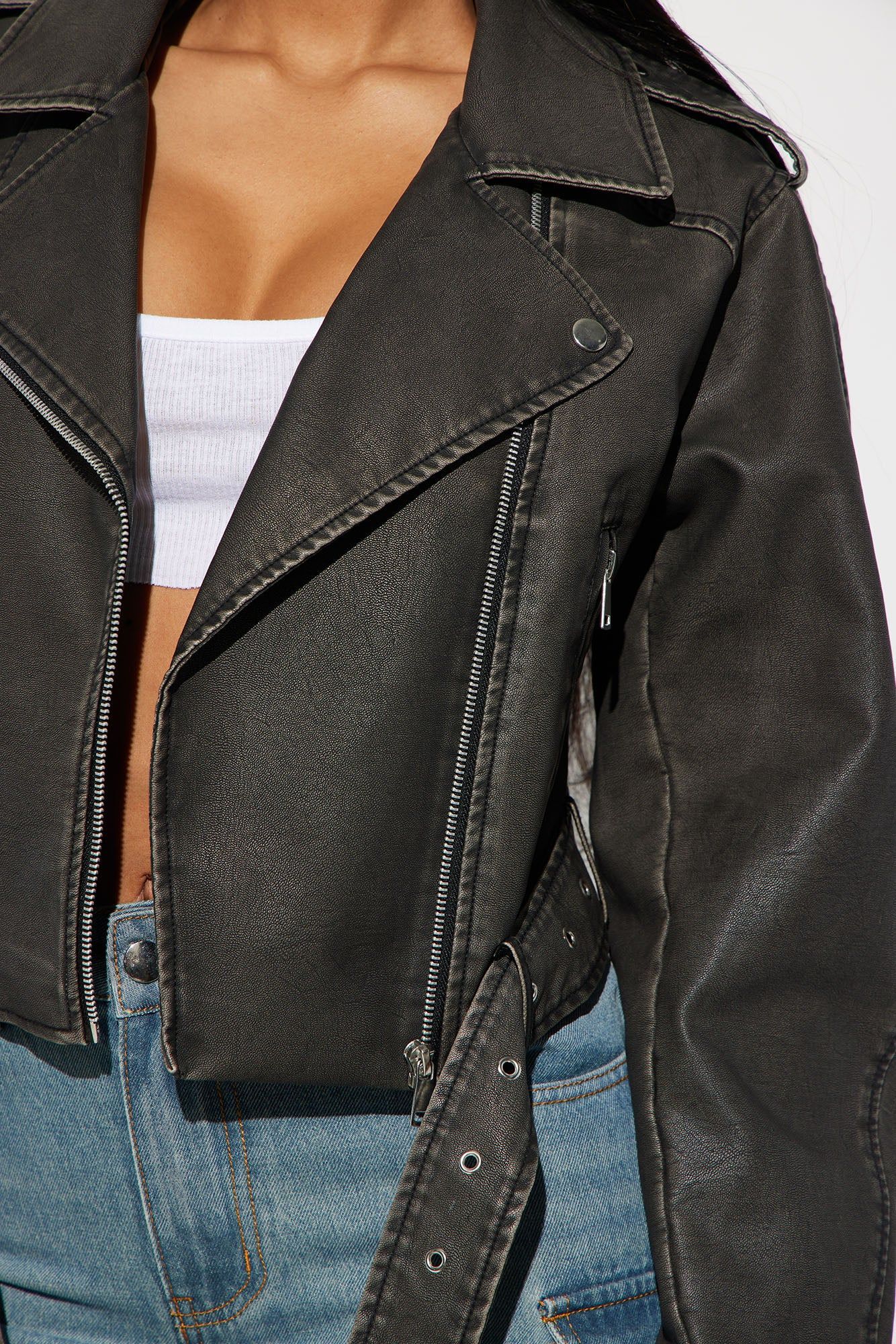 Roxi Washed Faux Leather Moto - Black sold by Fashion Nova product image thumbnail 3