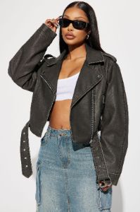 Roxi Washed Faux Leather Moto - Black sold by Fashion Nova