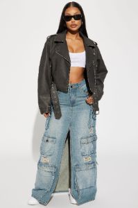Roxi Washed Faux Leather Moto - Black sold by Fashion Nova
