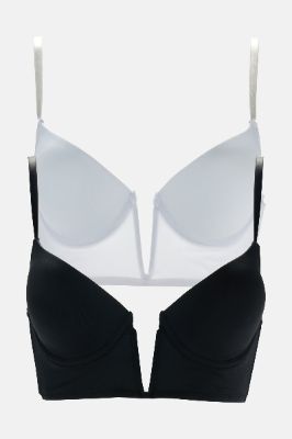 Keep It Up Plunge Longline 2 Pack Bras - Black/White sold by Fashion Nova