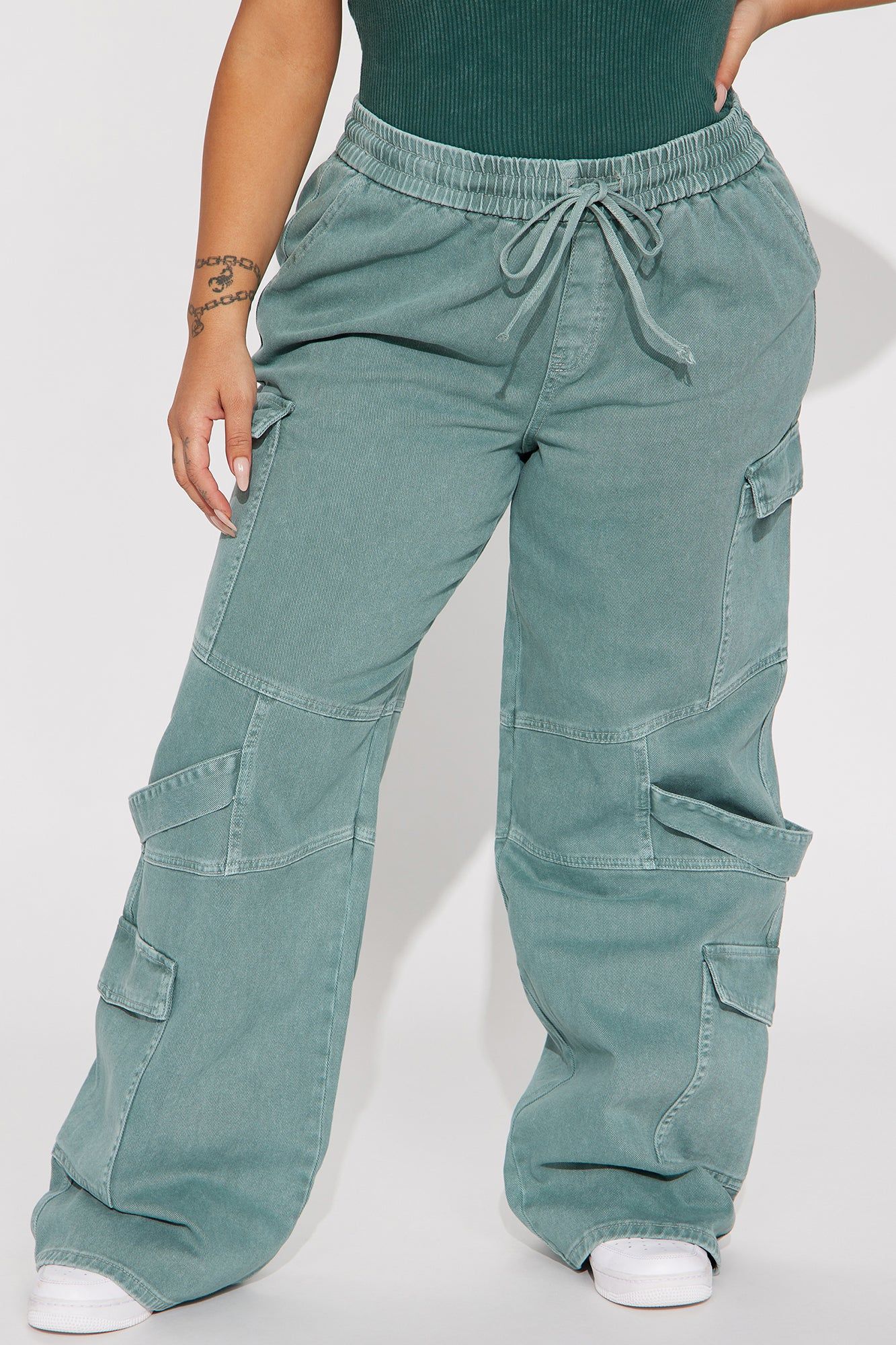 Know What To Do Non Stretch Cargo Jean - Green sold by Fashion Nova product image thumbnail 6