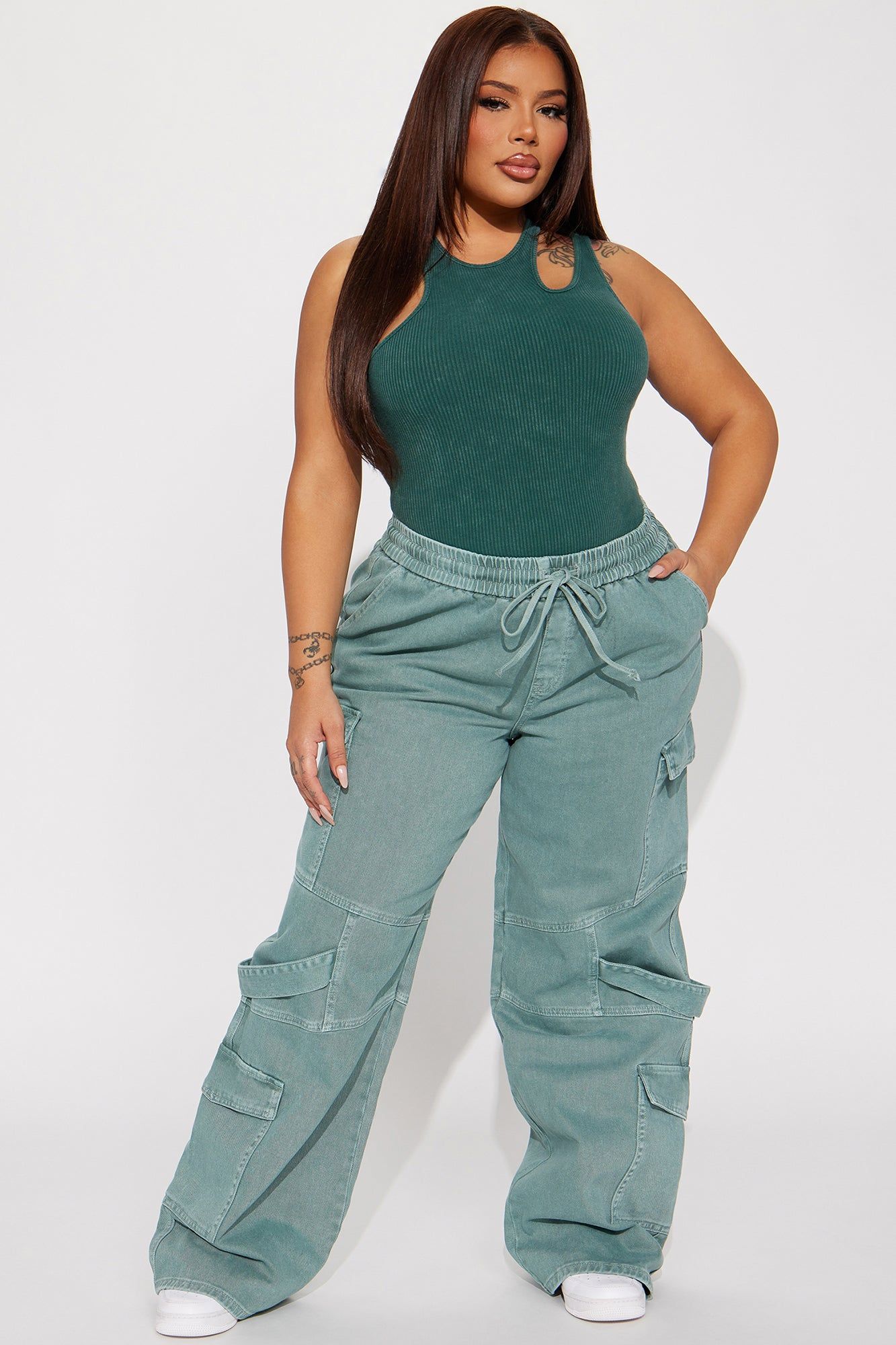 Know What To Do Non Stretch Cargo Jean - Green sold by Fashion Nova product image thumbnail 5