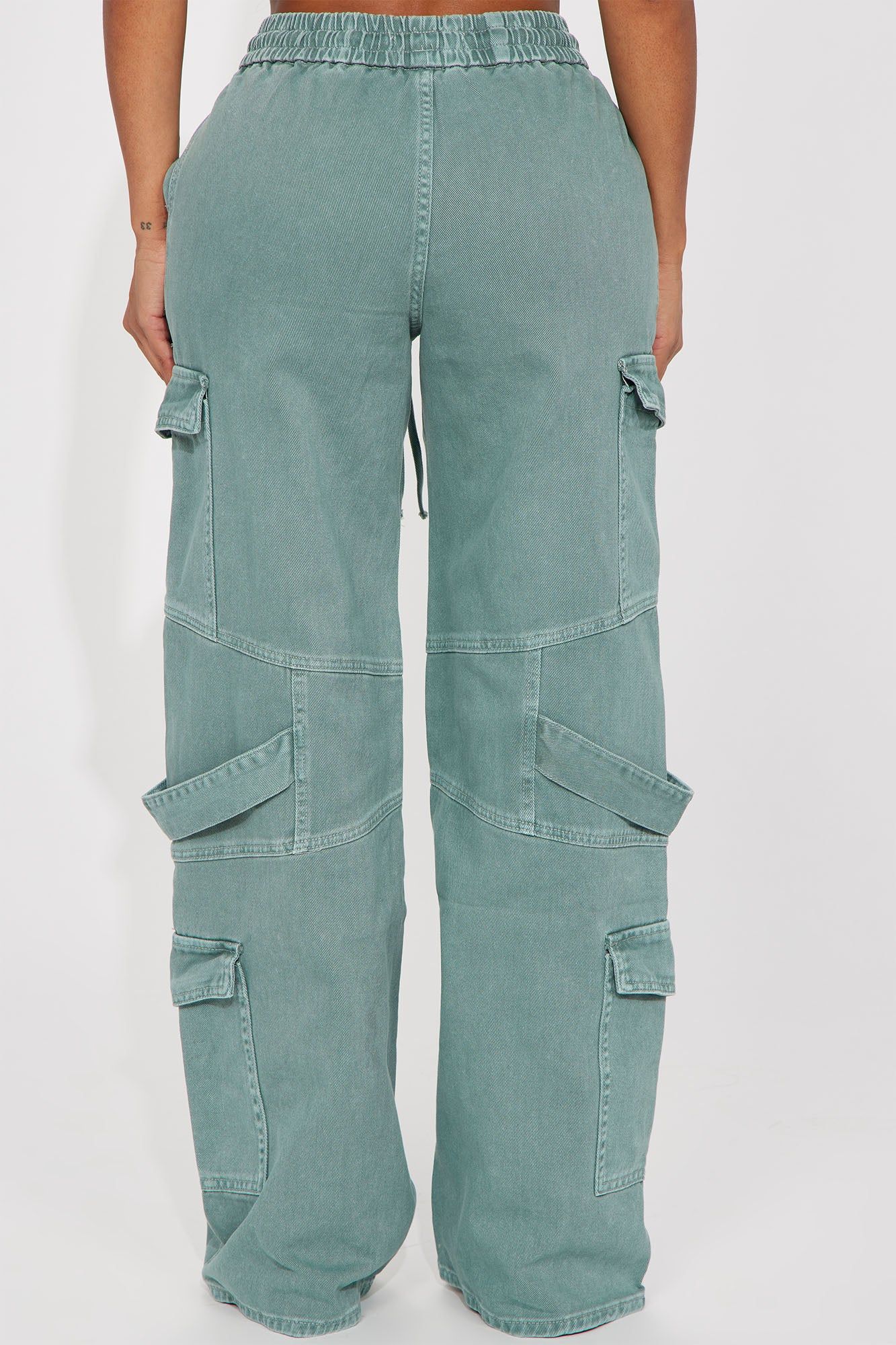 Know What To Do Non Stretch Cargo Jean - Green sold by Fashion Nova product image thumbnail 4