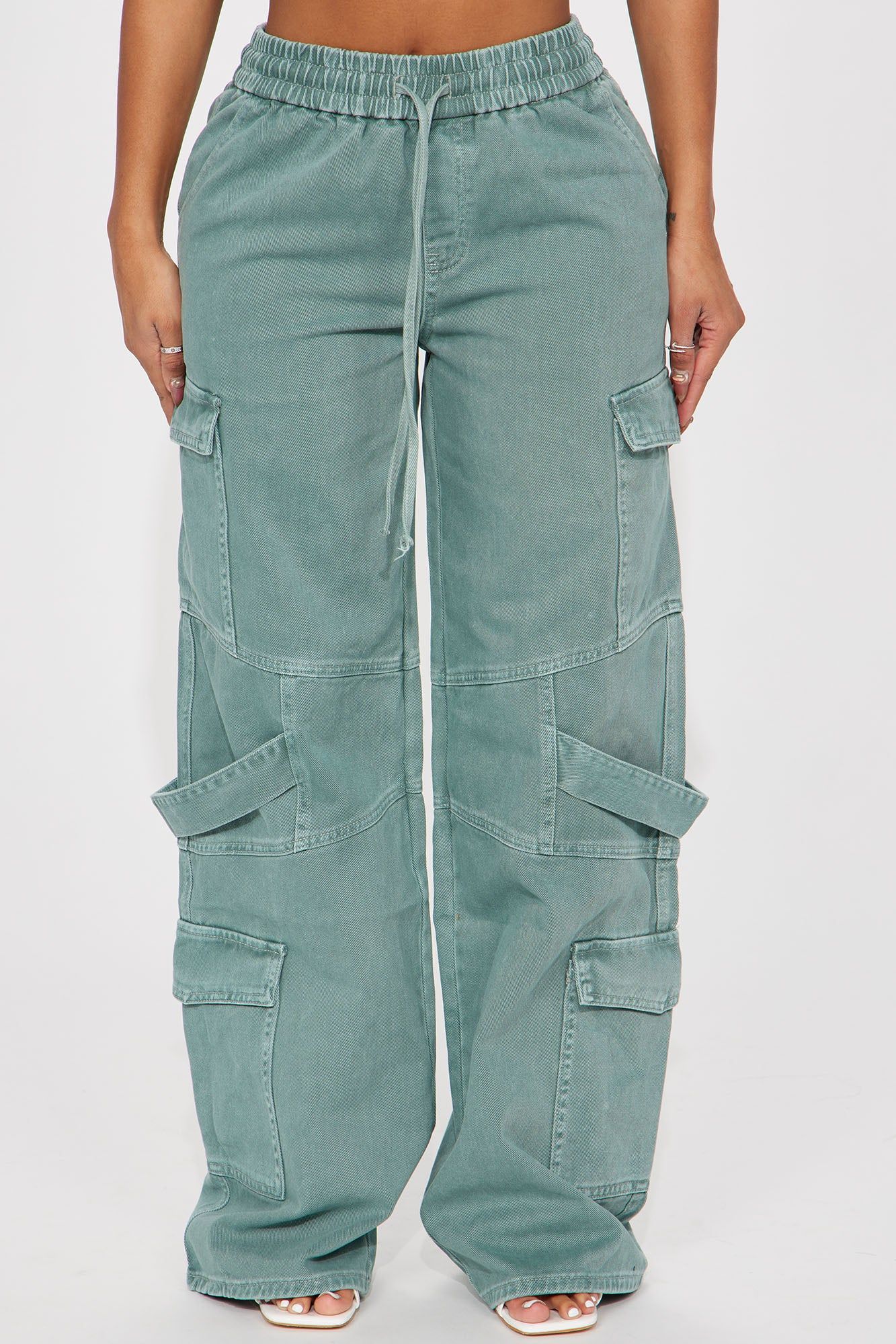 Know What To Do Non Stretch Cargo Jean - Green sold by Fashion Nova product image thumbnail 2