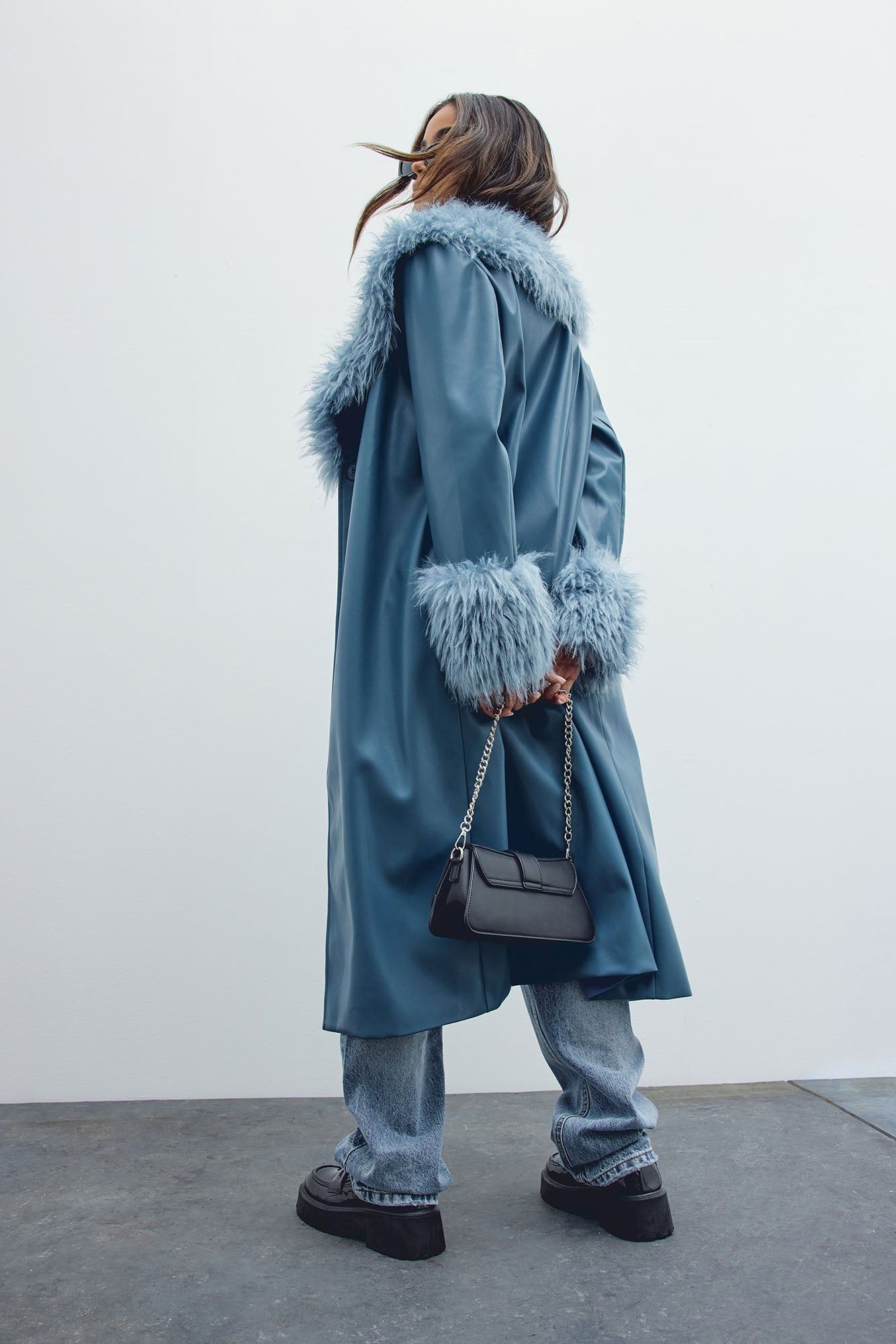 Lavish Living Faux Leather Trench Coat - Slate Blue sold by Fashion Nova product image thumbnail 2