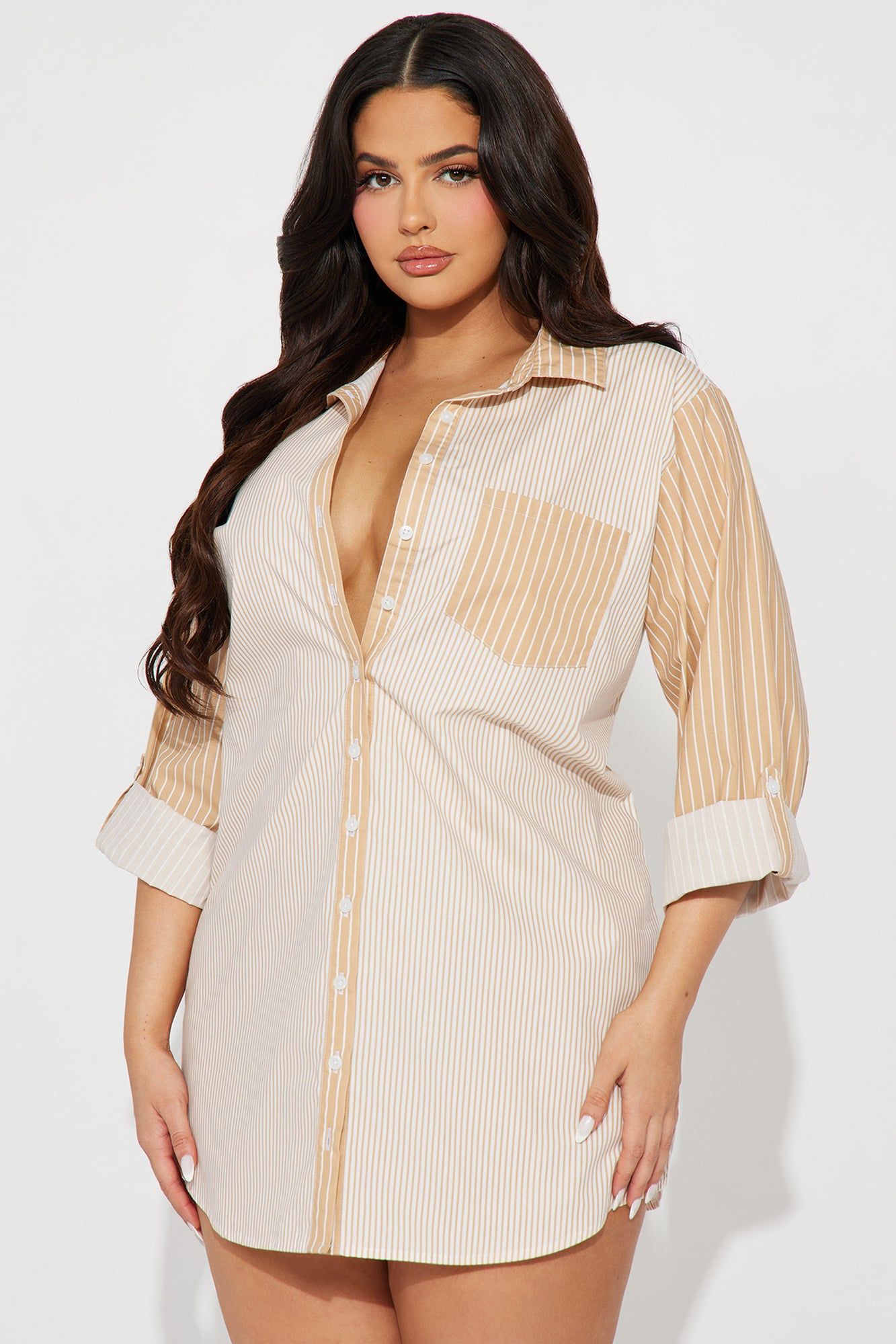 Liza Mini Shirt Dress - Sand/combo sold by Fashion Nova product image thumbnail 4