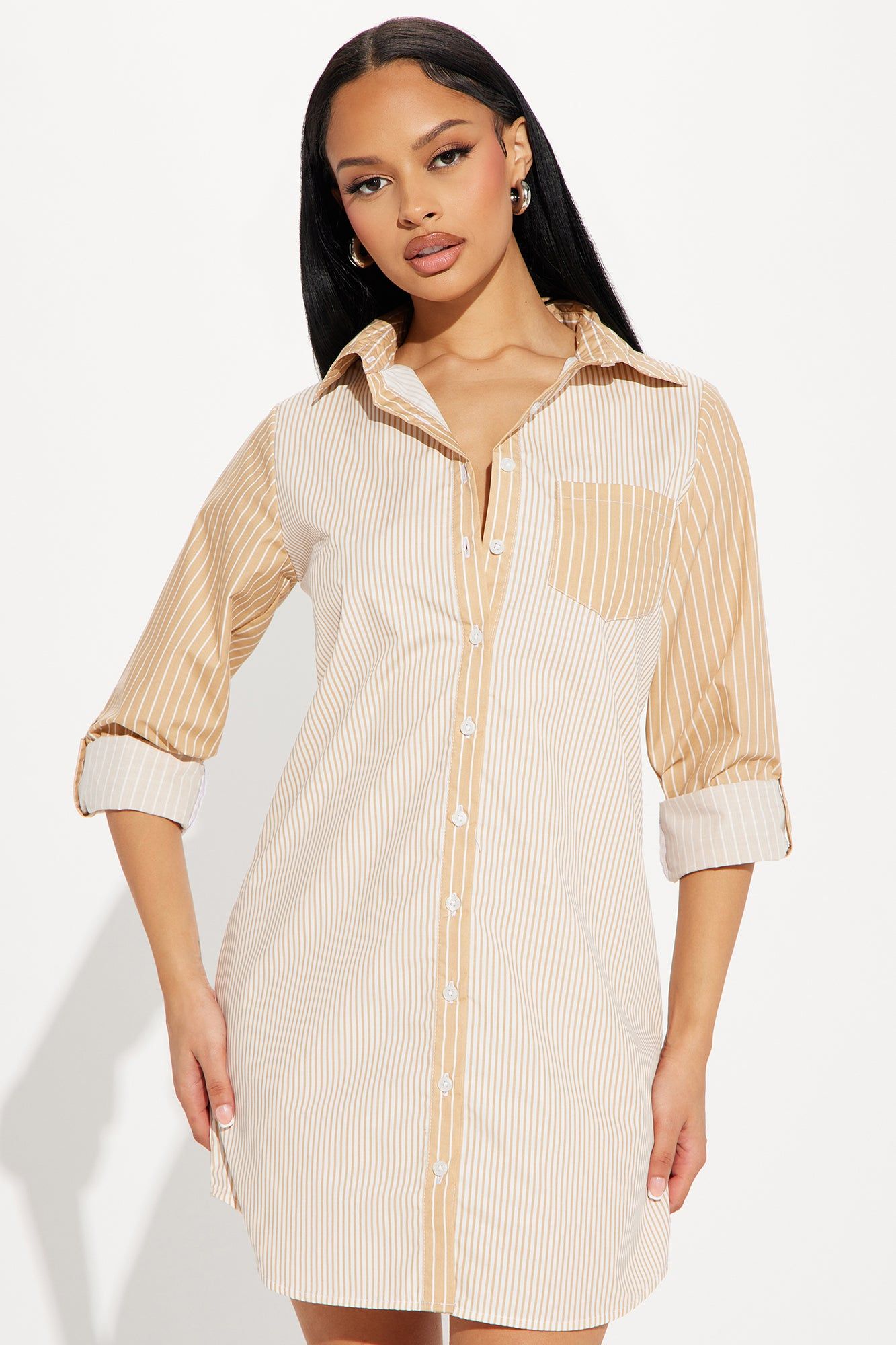 Liza Mini Shirt Dress - Sand/combo sold by Fashion Nova product image thumbnail 2