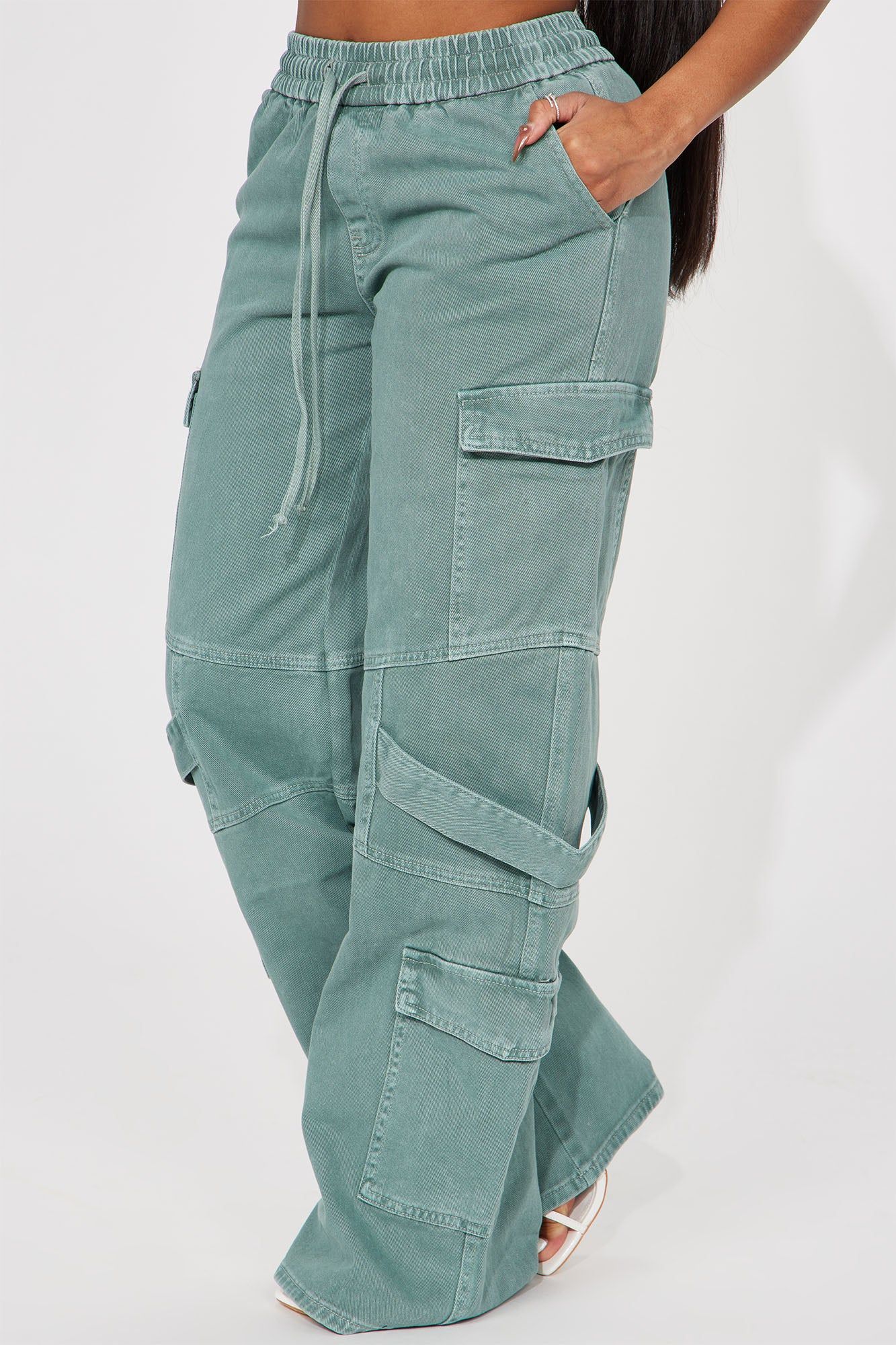 Know What To Do Non Stretch Cargo Jean - Green sold by Fashion Nova product image thumbnail 3