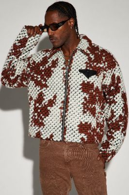 Newbury Jacquard Cropped Jacket - Brown/combo sold by Fashion Nova